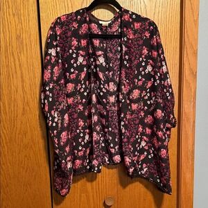 Tru Self Size XL Black‎ Floral Kimono Open Front Lightweight Duster Cardigan